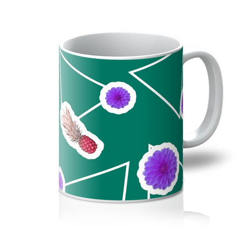 Green Abstract Memphis Style Patterned Coffee Mug | Fruity Floral