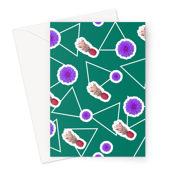 Green Abstract Memphis Style Patterned Greeting Card | Fruity Floral