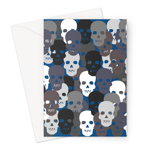 Monochrome Skulls Blue - Greeting Card