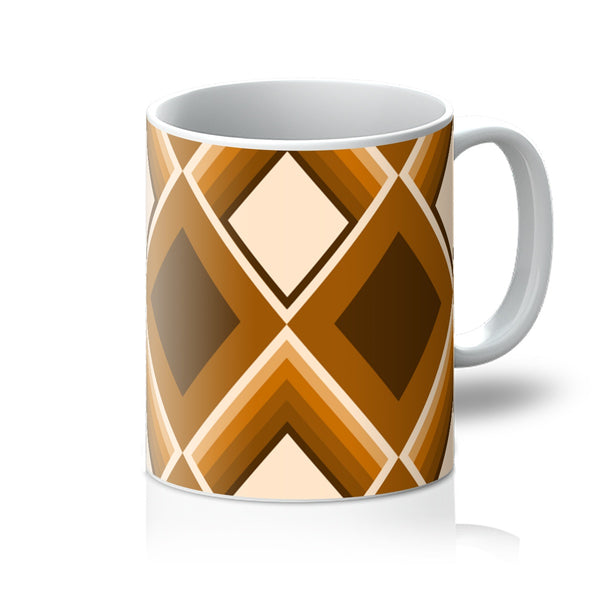 brown ceramic geometric patterned Ochre Geometric 60s Style coffee mug