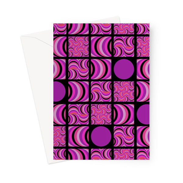 geometric patterned 70s Retro Magenta Black greeting card