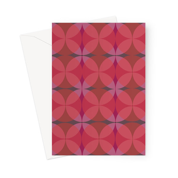 red geometric patterned Mid-Century Modern Circles Cranberry blank greeting card