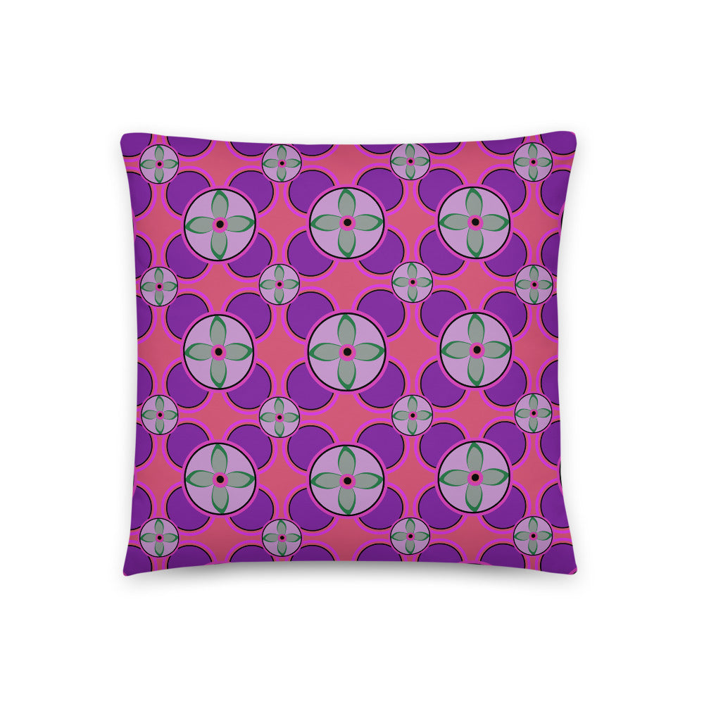 Flamingo Pink Circular 70s Tile Pattern sofa cushion or throw pillow