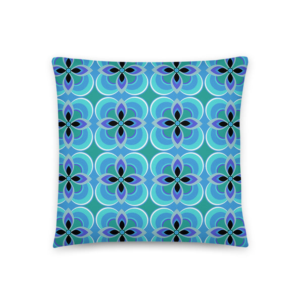 Contemporary Retro Blue 70s Style Geometric Floral Retro Mid Century Modern Pattern sofa cushion or throw pillow by BillingtonPix