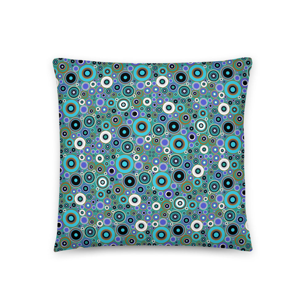 Abstract Blue 60s Circle Design Shapes Couch Pillow Throw Cushion