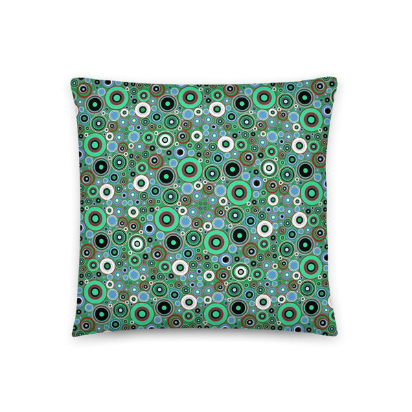 Abstract Green 60s Circle Design Shapes Couch Pillow Throw Cushion by BillingtonPix