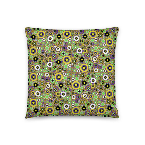  Abstract Yellow 60s Circle Design Shapes Couch Pillow Throw Cushion with yellow and green tones abstract circular pattern by BillingtonPix