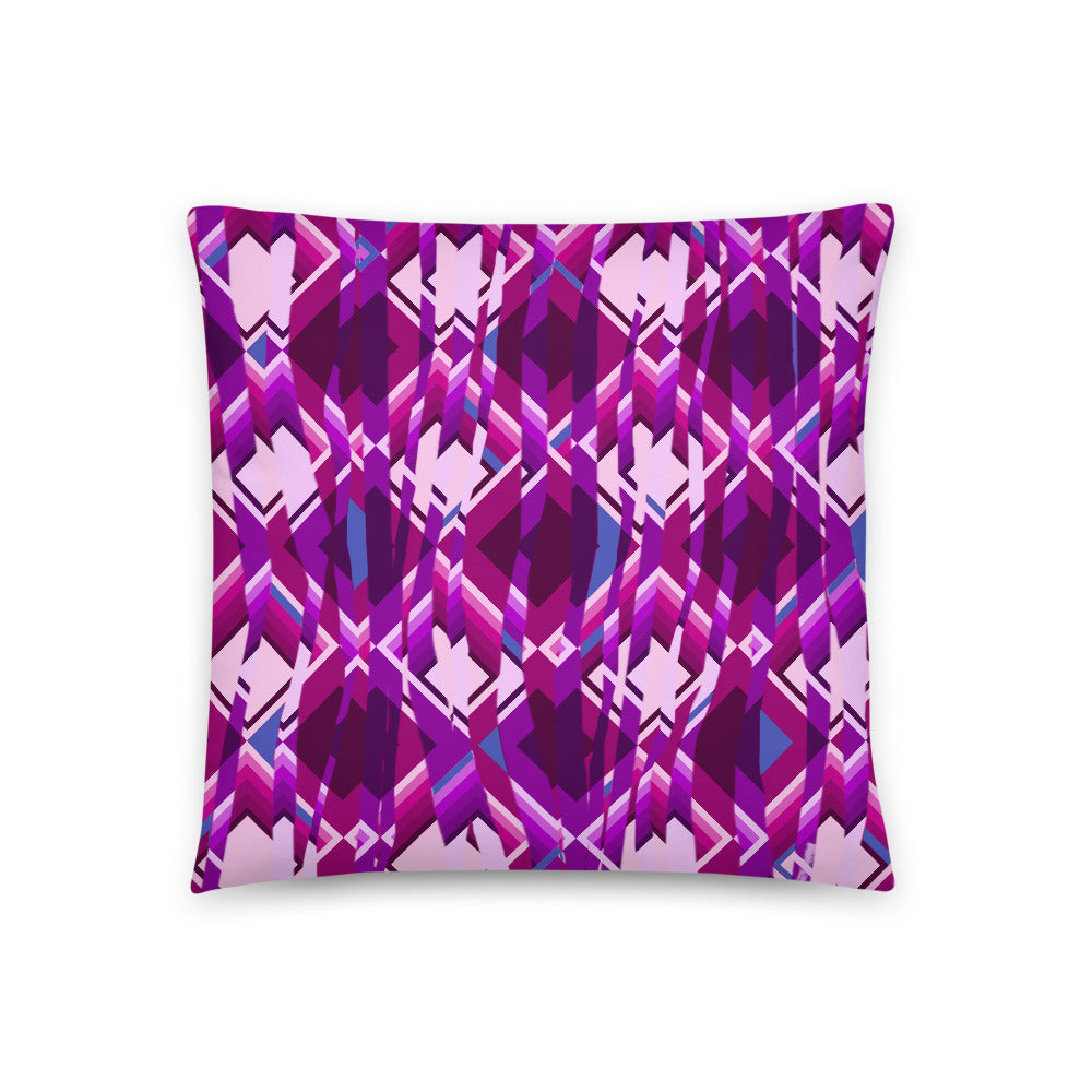 distorted minimalist pink abstract geometric patterned contemporary retro style sofa cushion or couch pillow with blue tones embedded into the pattern design