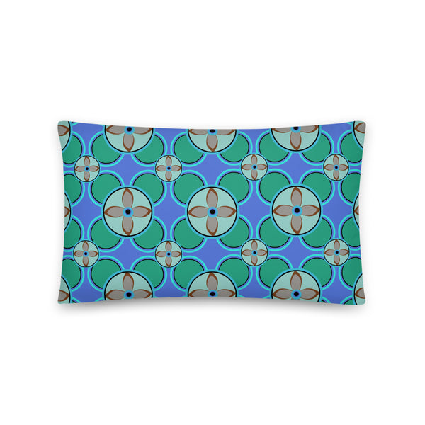 Turquoise Circular 70s Tile Pattern sofa cushion or throw pillow
