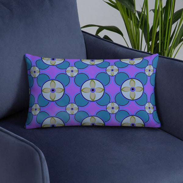 Taupe Blue Circular 70s Tile Pattern sofa cushion or throw pillow
