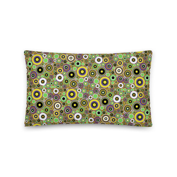  Abstract Yellow 60s Circle Design Shapes Couch Pillow Throw Cushion with yellow and green tones abstract circular pattern by BillingtonPix