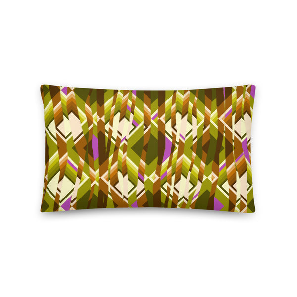 distorted minimalist gold abstract geometric patterned contemporary retro style sofa cushion or couch pillow with pink tones embedded into the pattern design
