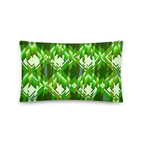 Distorted minimalist green abstract geometric patterned contemporary retro style sofa cushion or couch pillow with taupe tones