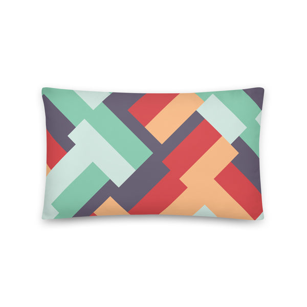 Diagonal shaped mid-century modern retro pattern in summertime tones such as eggplant, peach, scarlet, mint and teal