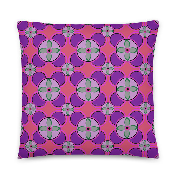 Flamingo Pink Circular 70s Tile Pattern sofa cushion or throw pillow