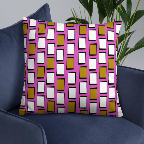 Vintage 60s Style Pink Geometric Cushion Throw Pillow