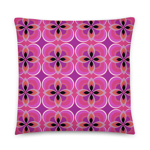 Contemporary Retro Pink 70s Style Geometric Floral Retro Mid Century Modern Pattern Sofa Cushion or Throw Pillow