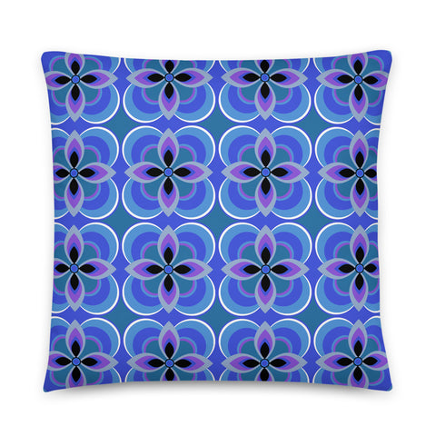 Contemporary Retro Navy Blue 70s Style Geometric Floral Retro Mid Century Modern Pattern sofa cushion or throw pillow by BillingtonPix