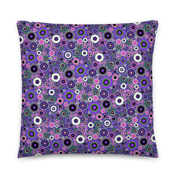 Abstract Purple 60s Circle Design Shapes Couch Pillow Throw Cushion with purple and pink tones abstract circular pattern by BillingtonPix