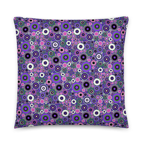 Abstract Purple 60s Circle Design Shapes Couch Pillow Throw Cushion with purple and pink tones abstract circular pattern by BillingtonPix