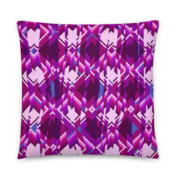 distorted minimalist pink abstract geometric patterned contemporary retro style sofa cushion or couch pillow with blue tones embedded into the pattern design