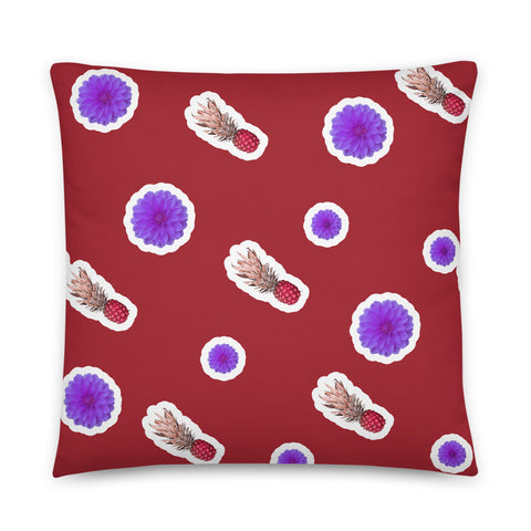 Red Patterned Pillow Cushion | Samba Red | Fruity Floral Collection
