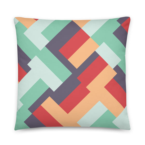 Geometric diagonal shaped mid-century modern retro pattern in summertime tones such as eggplant, peach, scarlet, mint and teal