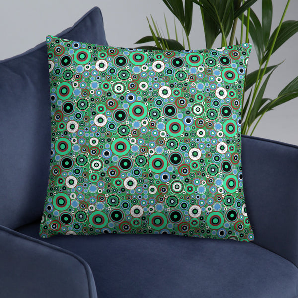 Abstract Green 60s Circle Design Shapes Couch Pillow Throw Cushion by BillingtonPix