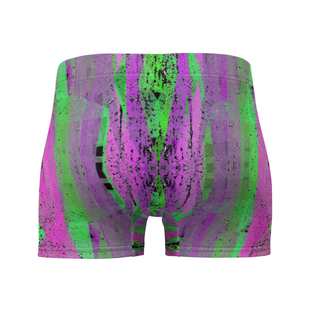 Luxury feel Pink Contemporary Retro Victorian Style Geometric Patterned male boxers with a groovy psychedelic pink and green tones in the abstract surface pattern design by BillingtonPix