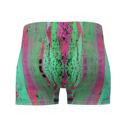 Luxury feel Pink Contemporary Retro Victorian Style Geometric Patterned male boxers with a groovy psychedelic green and pink tones in the abstract surface pattern design by BillingtonPix