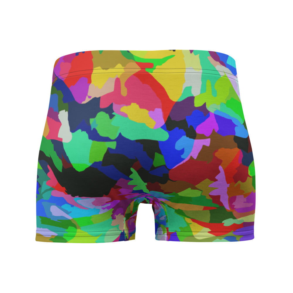 LGBT style men's all over abstract rainbow patterned boxer briefs underwear in an abstract multicoloured pattern