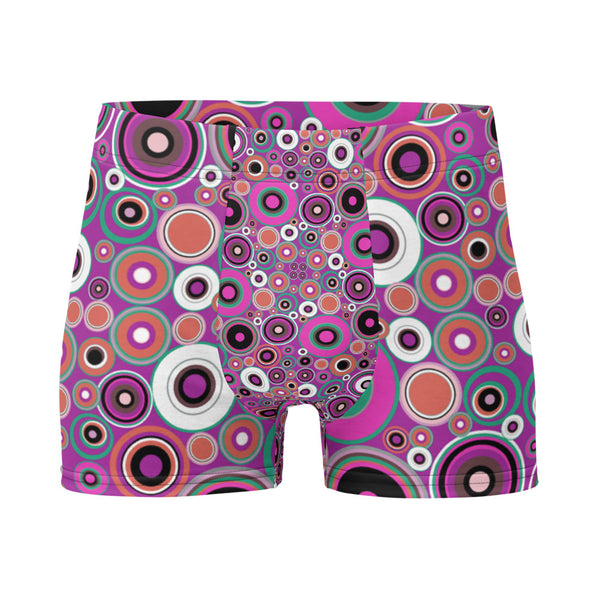Luxury feel 60s mid-century modern retro style boxer briefs with a pink tones abstract circular shapes pattern design by BillingtonPix