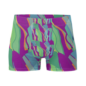 Luxury feel Purple Contemporary Retro Abstract Victorian Style Patterned mens boxer briefs with a groovy psychedelic purple, green and blue tones in the retro surface pattern design by BillingtonPix
