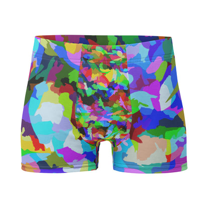 LGBT style men's all over abstract rainbow patterned boxer briefs underwear in an abstract multicoloured pattern