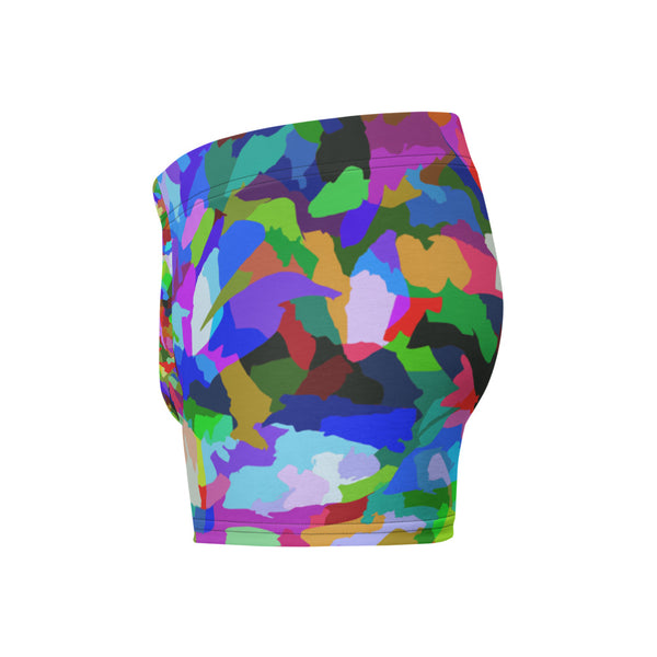 LGBT style men's all over abstract rainbow patterned boxer briefs underwear in an abstract multicoloured pattern