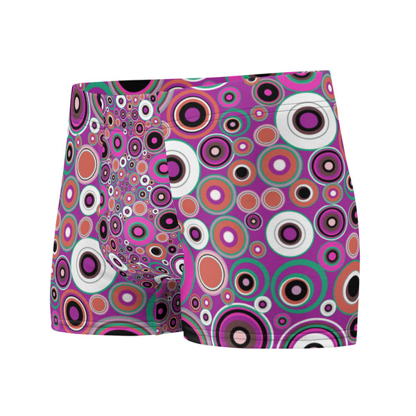 Luxury feel 60s mid-century modern retro style boxer briefs with a pink tones abstract circular shapes pattern design by BillingtonPix
