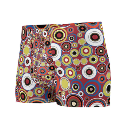 Luxury feel 60s mid-century modern retro style boxer briefs with a psychedelic groovy orange and yellow tones abstract circular shapes pattern design by BillingtonPix