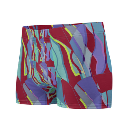 Luxury feel Burgundy Contemporary Retro Abstract Victorian Style Patterned mens boxer briefs with a groovy psychedelic burgundy, turquoise and blue tones in the retro surface pattern design by BillingtonPix