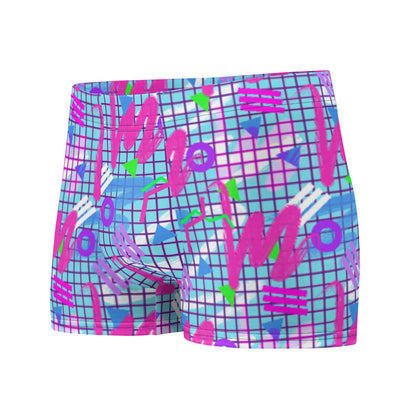 Colourful squiggles and geometric shapes in an 80s Memphis design and 90s Vaporwave style in pink, purple, green and blue, men's LGBT boxer briefs by BillingtonPix