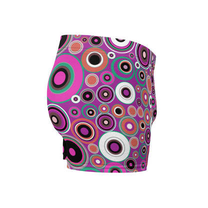 Luxury feel 60s mid-century modern retro style boxer briefs with a pink tones abstract circular shapes pattern design by BillingtonPix