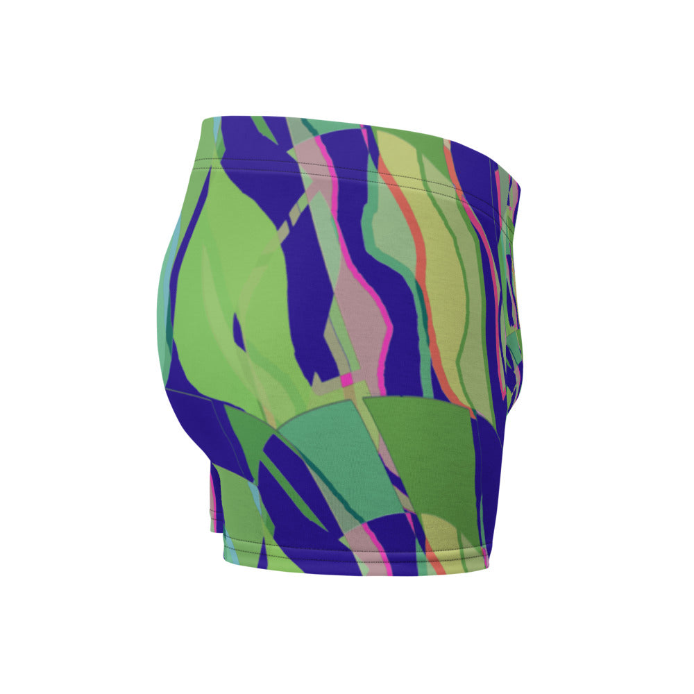 Luxury feel Navy Contemporary Retro Abstract Victorian Style Patterned mens boxer briefs with a groovy psychedelic navy, green and pink tones in the retro surface pattern design by BillingtonPix