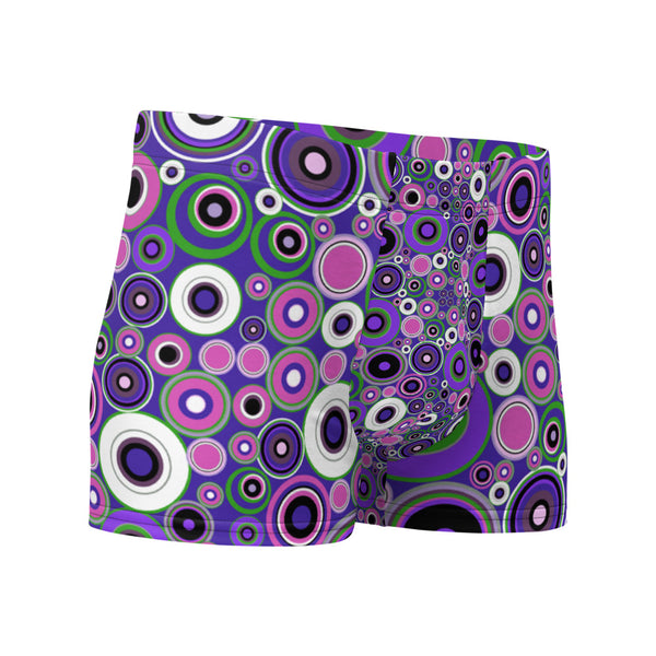 Luxury feel 60s mid-century modern retro style boxer briefs with a purple tones abstract circular shapes pattern design by BillingtonPix