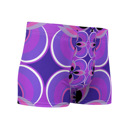 Luxury feel Purple 70s Style Geometric Floral Retro Mid Century Modern Patterned male boxers with a groovy psychedelic purple, mauve and pink tones in the retro surface pattern design by BillingtonPix