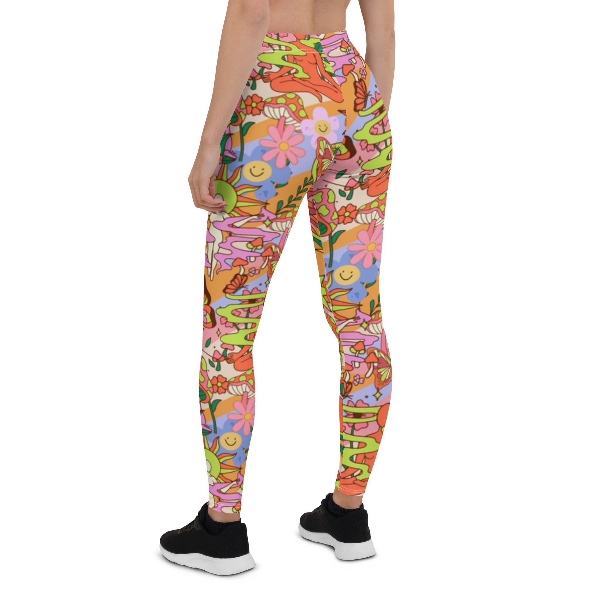 Flower Power High Waist Yoga Leggings in Pastel Rainbow Pink Hippy Lounge  Pants 