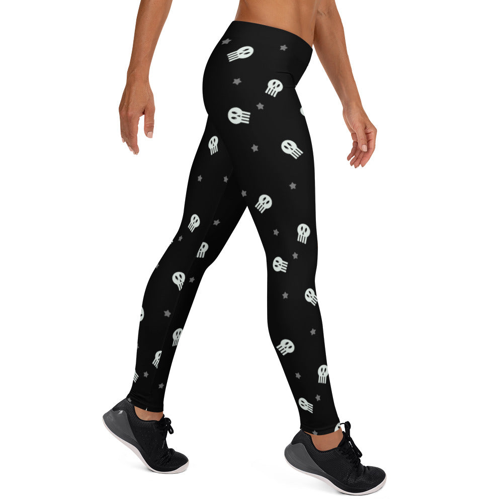 Cute skull leggings for Halloween. Black leggings for women with skulls and stars. Spooky gym leggings in a cute and spooky pattern by BillingtonPix