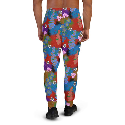 Colourful retro style floral aesthetic with a psychedelic kitsch vibe and grandmacore or cottagecore overtones on these joggers and sweatpants by BillingtonPix