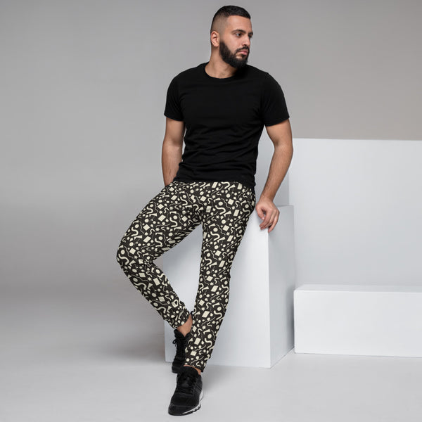 Almost black and white 90s Memphis style small patterned men's joggers for loungewear, streetstyle fashion or gym by BillingtonPix
