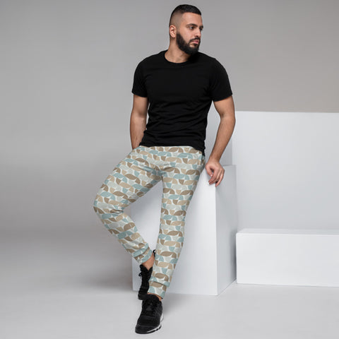 80s and Mid Century Modern inspired style joggers for men in muted tones of beige, blue and cream on this gorgeous polyester cotton mix men's joggers by BillingtonPix