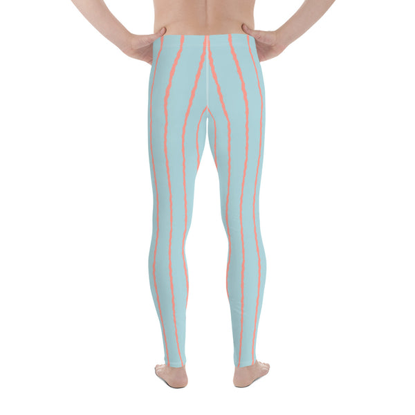 Pale blue and salmon pink striped wavy pattern on these mens leggings or meggings by BillingtonPix