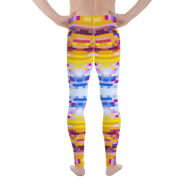 Colourful mosaic patterned running tights, meggings or men's leggings in tones of pink, blue, yellow by BillingtonPix